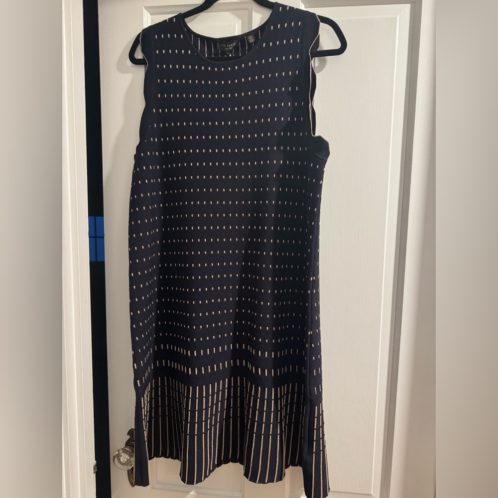 Ted Baker Navy and Gold Midi Dress